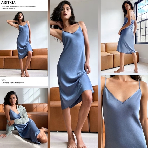 🇨🇦 Aritzia Wilfred Admiral Navy Blue Only Slip Dress - Picture 13 of 16